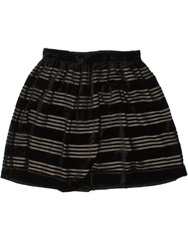 JACK WILLS Womens Mini Skirt UK 10 Small W26 Black Striped Viscose leather skirt sleek