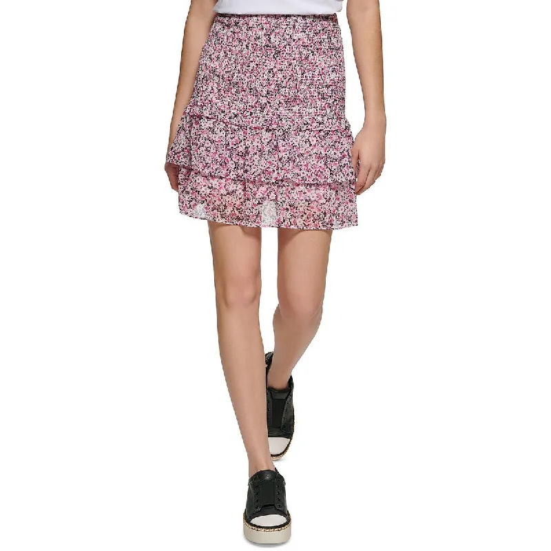 Karl Lagerfeld Paris Womens Chiffon Smocked Mini Skirt lace skirt intricate