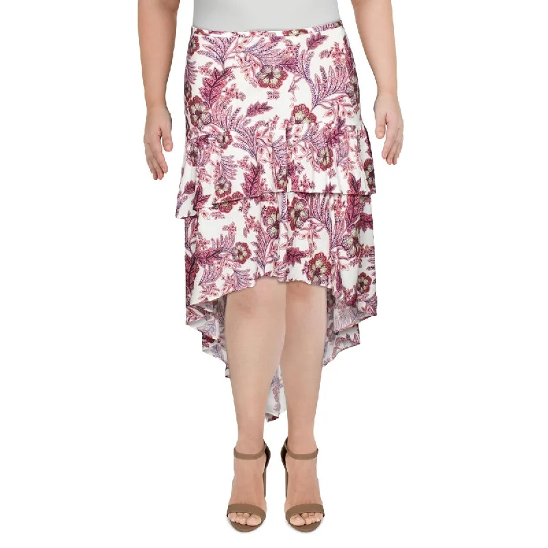 LINI Womens Meagan Floral Ruffled Midi Skirt wrap skirt elegant