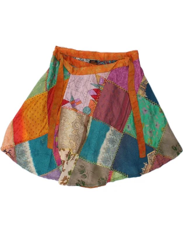LITTLE KATHMANDU Womens Wrap Skirt W32 Large Multicoloured Patchwork Silk seamless skirt comfort