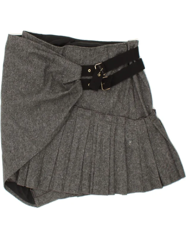 LIU JO Womens Asymmetric Wrap Skirt IT 42 Medium W30  Grey Flecked Wool leather skirt bold