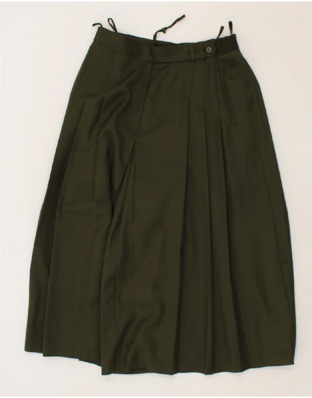 MADELEINE Womens Pleated A-Line Skirt UK 16 Large W32 Khaki Polyester silk skirt lustrous MADELEINE Womens Pleated A-Line Skirt UK 16 Large W32 Khaki Polyester silk skirt lustrous
