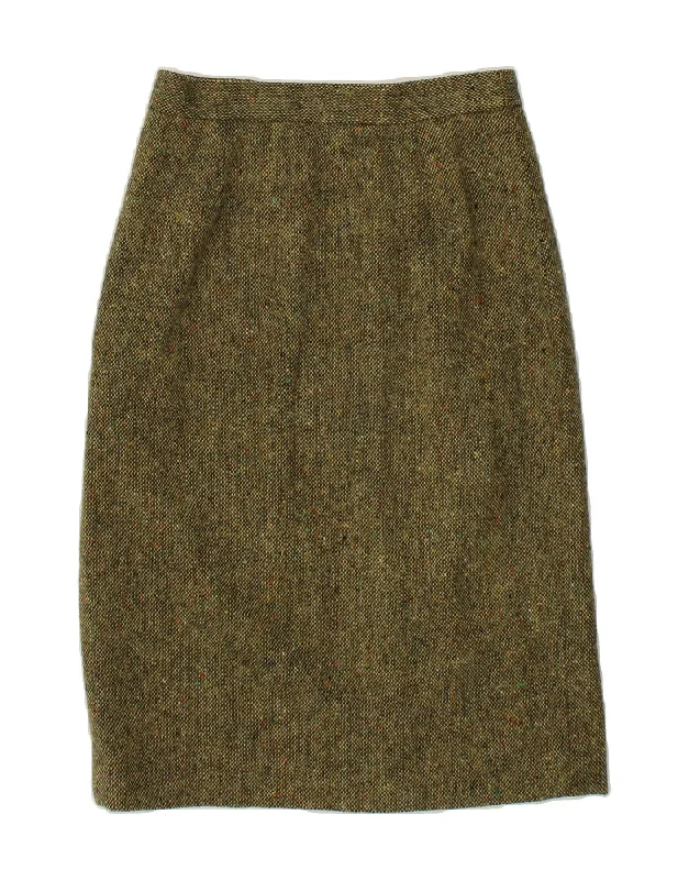 MAGEE Womens Midi Skirt UK 8 Small W26 Khaki Flecked Viscose vintage skirt charm