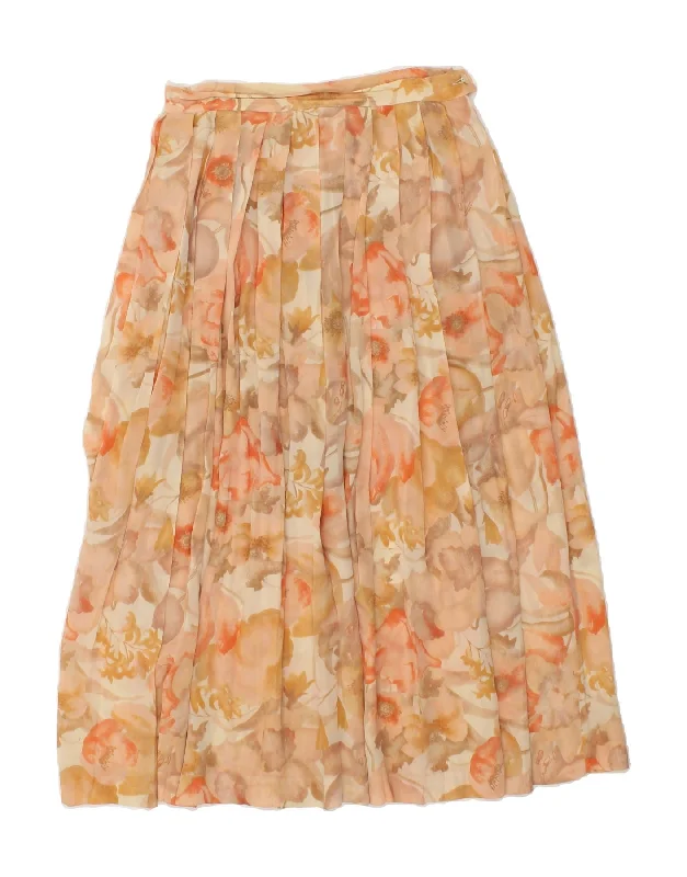 MARELLA Womens Pleated Skirt UK 14 Medium W30 Beige Floral Acetate modal blend skirt