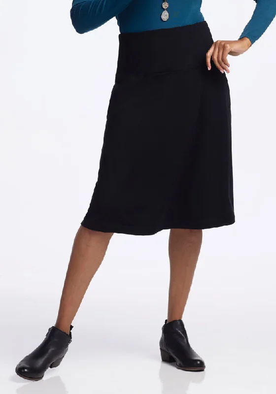Marilyn Flowy Midi Skirt - Black silk skirt lustrous