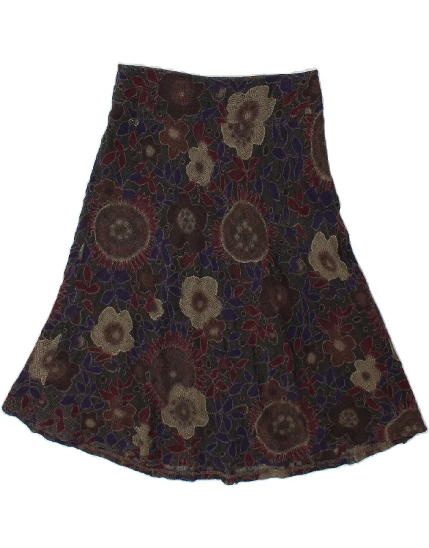 MARLBORO CLASSICS Womens A-Line Skirt EU 42 Large W28  Grey Floral Wool linen skirt airy