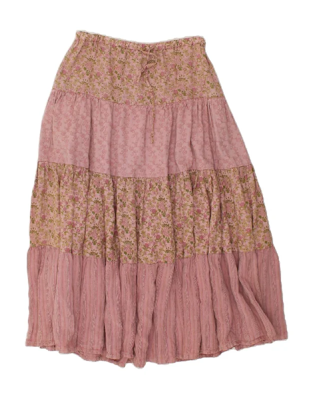MARLBORO CLASSICS Womens Gypsy Skirt EU 42 Large W30 Pink Floral Linen lightweight skirt design