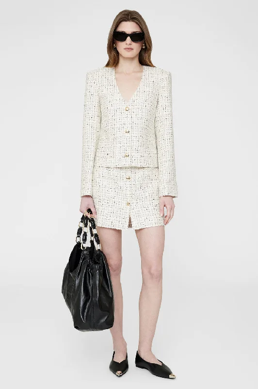 Mateo Skirt - Cream And Black Tweed velvet skirt glossy