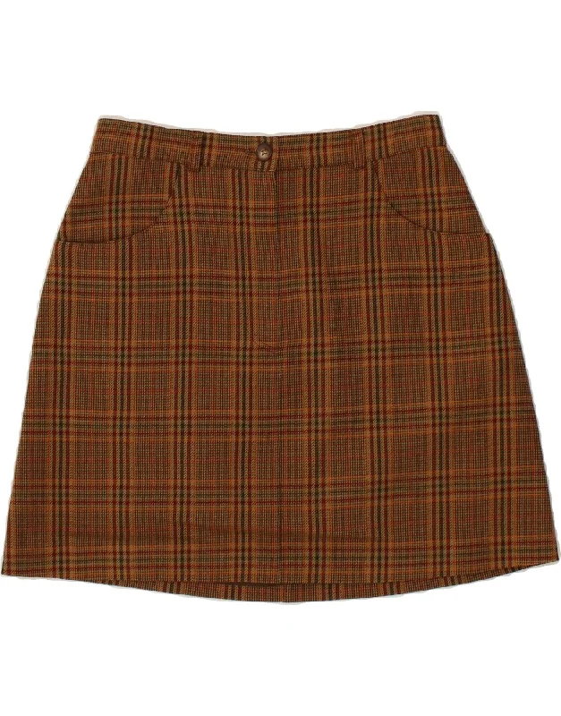 MAX & CO. Womens A-Line Skirt UK 16 Large W30  Brown Check Wool leather skirt durable