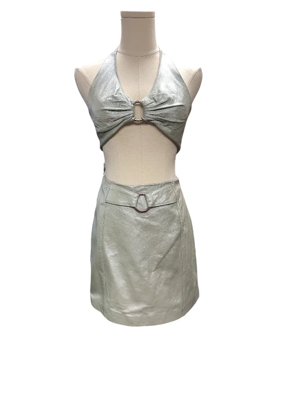 NWT Maxima Jr Leather 2Pc Silver Skirt 2/S a-line skirt cut