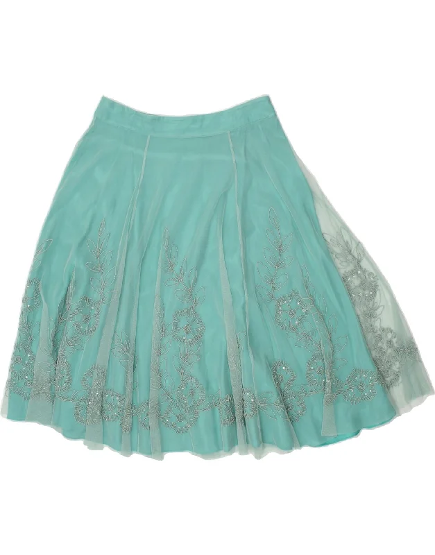 MONSOON Womens A-Line Skirt UK 14 Large W32 Turquoise Floral Polyester vintage skirt charm MONSOON Womens A-Line Skirt UK 14 Large W32 Turquoise Floral Polyester vintage skirt charm