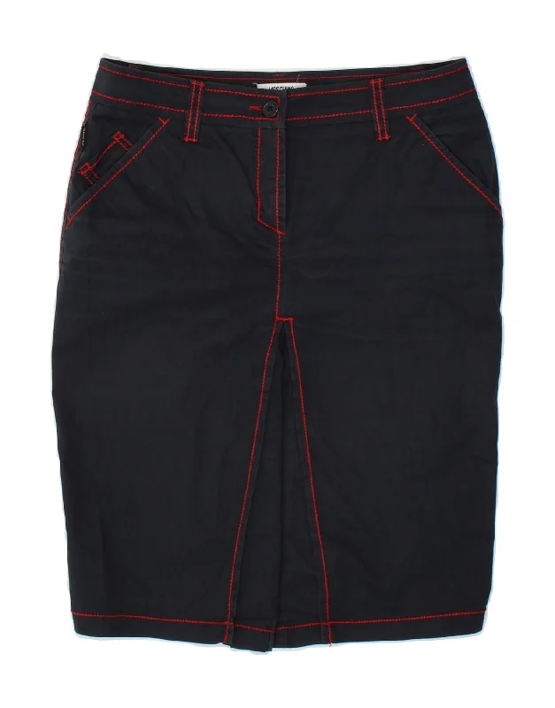 MOSCHINO Womens Midi Skirt UK 10 Small W28  Navy Blue Cotton wool skirt thick