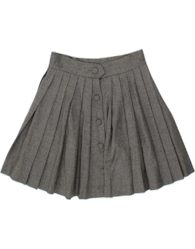 MOSCHINO Womens Mini Knife Pleated Skirt UK 12 Medium W28 Grey Virgin Wool button skirt front