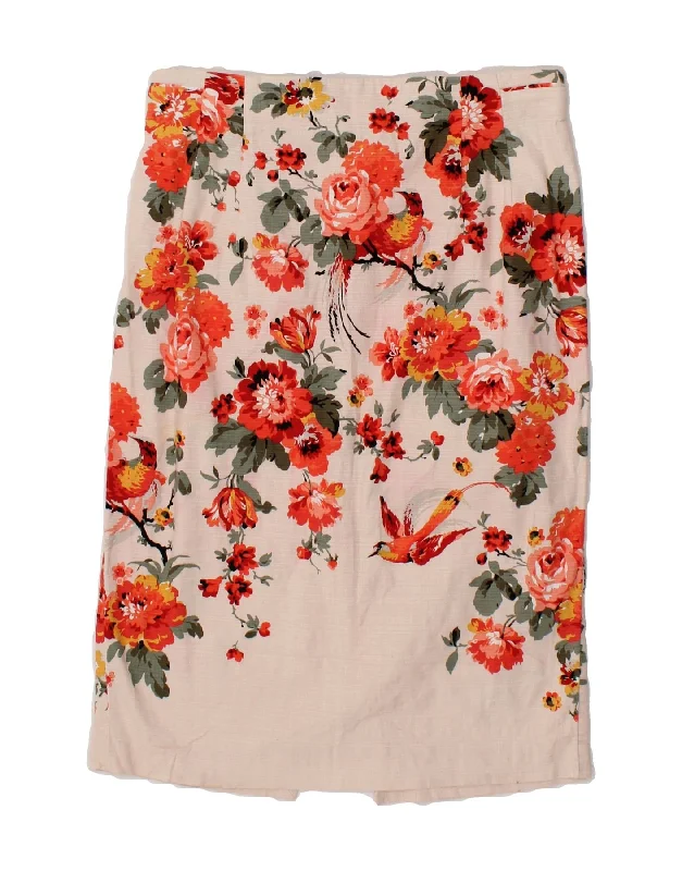 OASIS Womens Straight Skirt UK 14 Medium W30 Pink Floral Cotton pleated skirt texture OASIS Womens Straight Skirt UK 14 Medium W30 Pink Floral Cotton pleated skirt texture