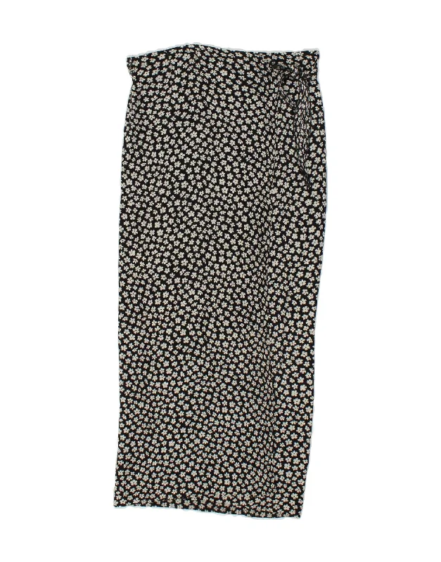 ONYX Womens Maxi Wrap Skirt W28 Medium Black Floral a-line skirt cut