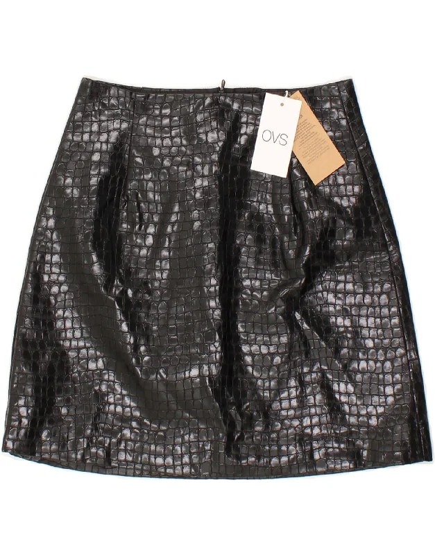 OVS Womens Mini Skirt Small W26  Black Animal Print Polyester linen skirt natural