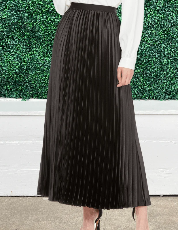 Pleated Satin Maxi Skirt denim skirt casual