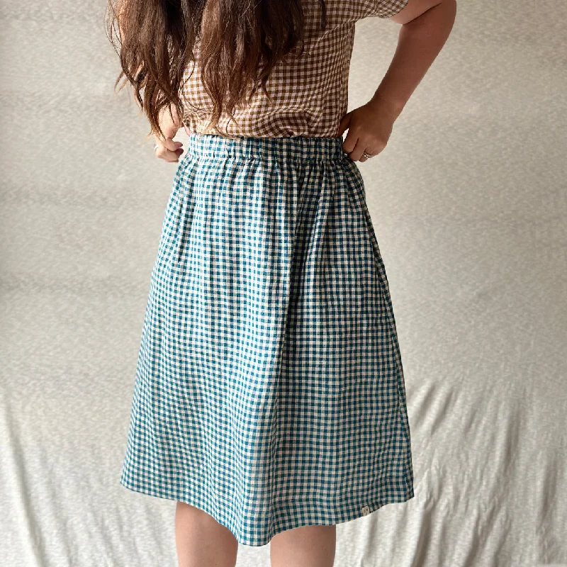 Pocket Skirt in 100% Linen - Frankie Gingham (Women) silk skirt smooth
