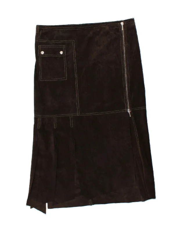 PRANDINA Womens Leather Skirt IT 46 Large W32 Brown Leather lace skirt intricate