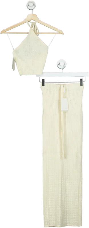 Pretty Lavish Cream Knitted Top and Skirt Set UK XS mini skirt trendy