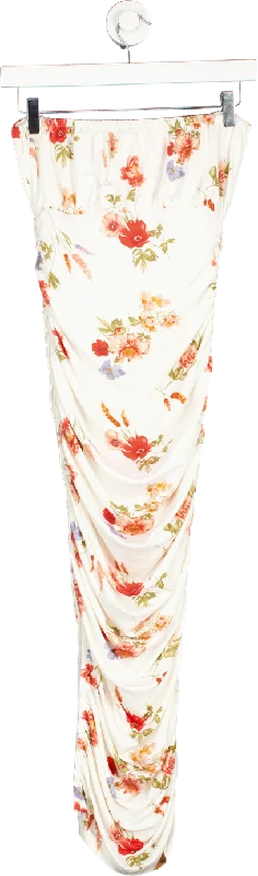 Privy White Floral Print Skirt Small wool skirt warm