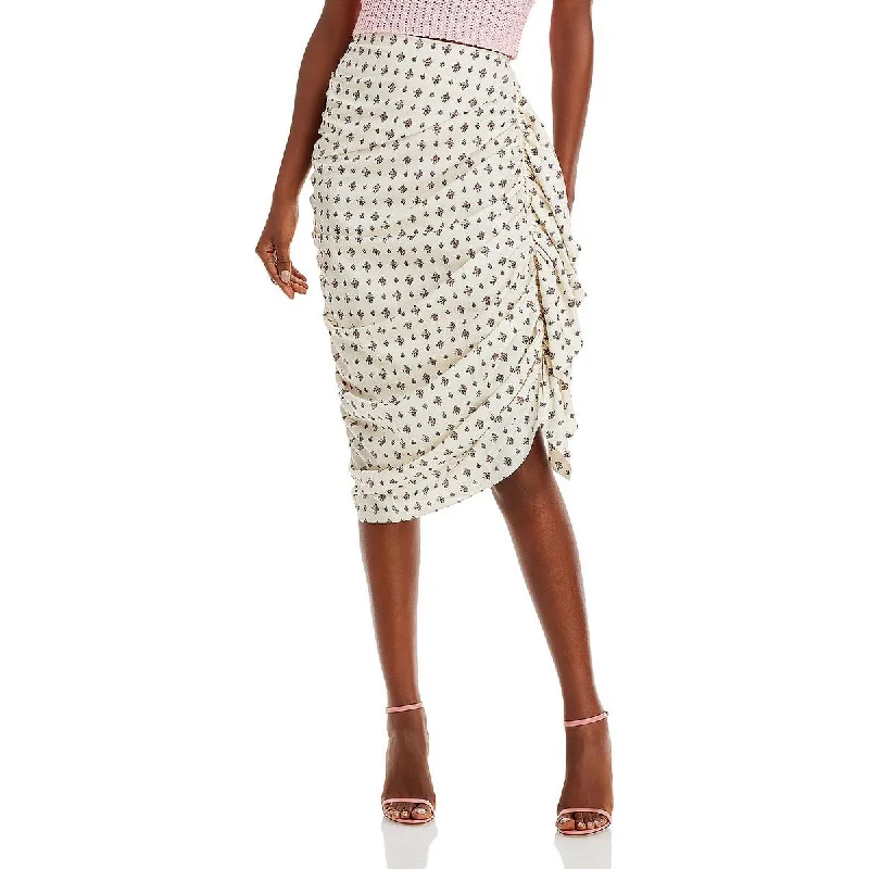 Rhode Womens Felicity Ruffled Midi Asymmetrical Skirt denim skirt trendy