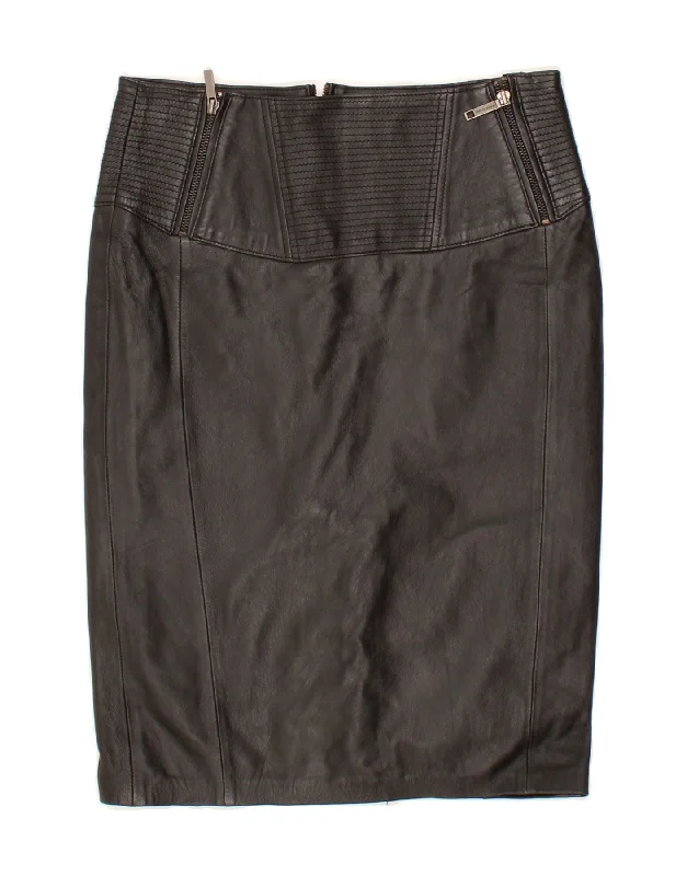 RIVER ISLAND Womens Leather Skirt UK 8 Small W27  Black Leather elastic waist skirt