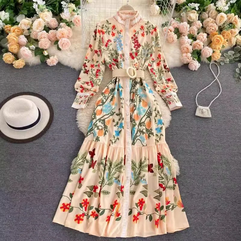 round neck long sleeves ruffles a-line skirt     S4640 relaxed fit skirt