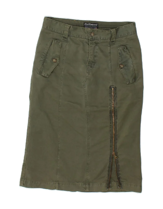 ROY ROGERS Womens Straight Skirt W27 Medium Green Cotton wool skirt breathable