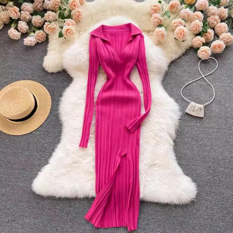 sexy elastic knitted long-sleeved skirt with slits    S4505 cashmere skirt plush