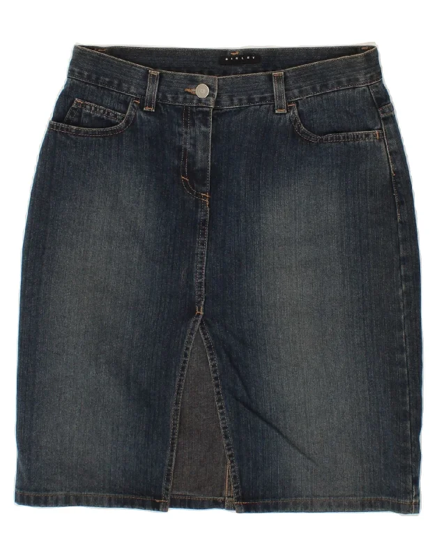SISLEY Womens Denim Skirt IT 42 Medium W29 Navy Blue Cotton tulle skirt dreamy