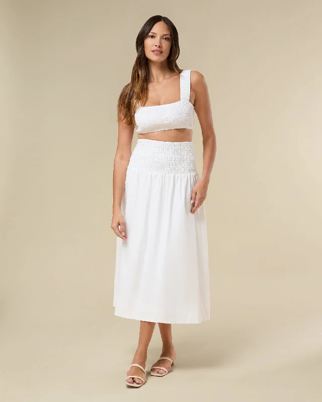 Smocked Midi Skirt linen skirt light