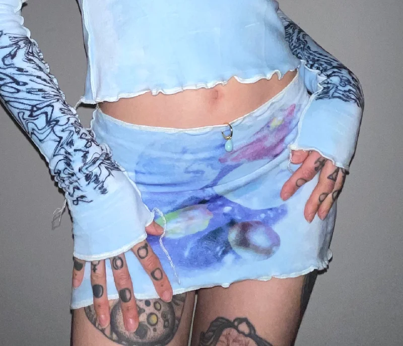 Snake Divine Aqua Micro Mini Skirt floral skirt print