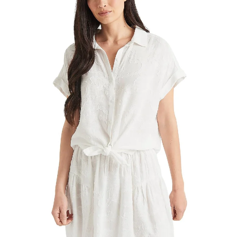Splendid Womens Jacquard Short Mini Skirt button skirt front