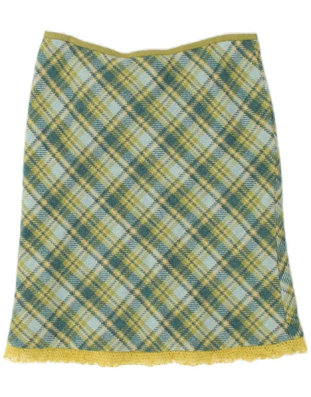 STEFANEL Womens Straight Skirt IT 42 Medium W30 Green Check Wool vintage skirt charm STEFANEL Womens Straight Skirt IT 42 Medium W30 Green Check Wool vintage skirt charm