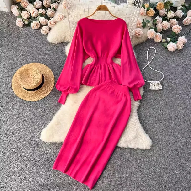 suit for women design ruffled lantern sleeve top + skirt two-piece set S4579 denim skirt stylish suit for women design ruffled lantern sleeve top + skirt two-piece set S4579 denim skirt stylish