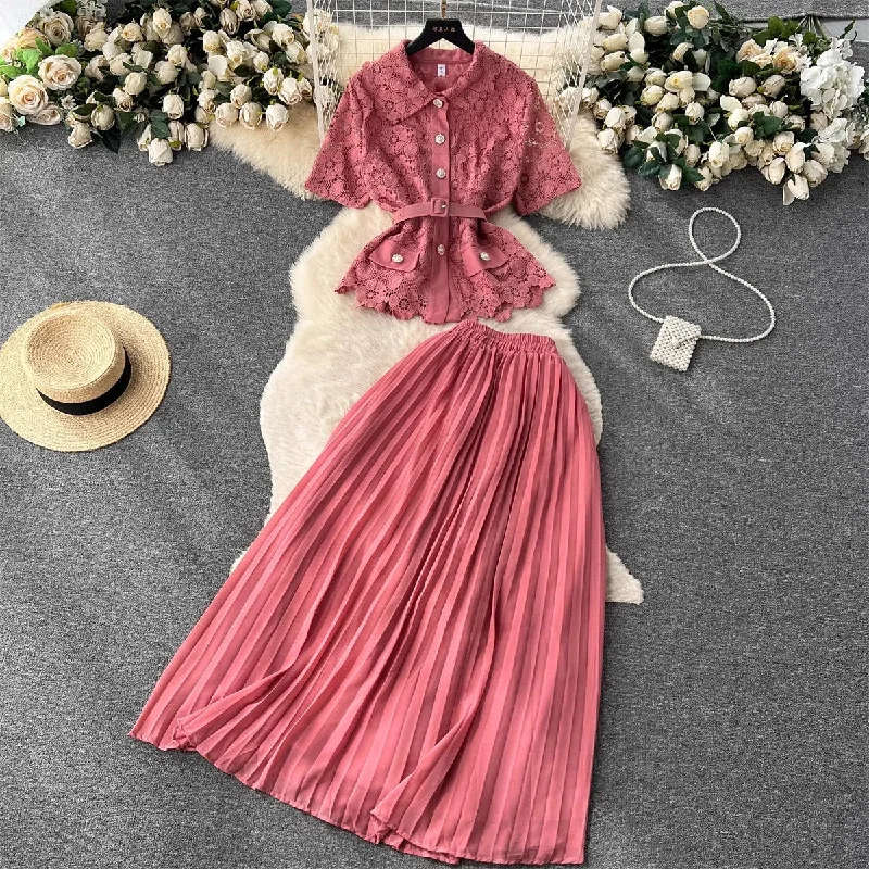 suit for women fashionable short-sleeved pleated skirt two-piece trendy set S4655 silk skirt luxurious suit for women fashionable short-sleeved pleated skirt two-piece trendy set S4655 silk skirt luxurious