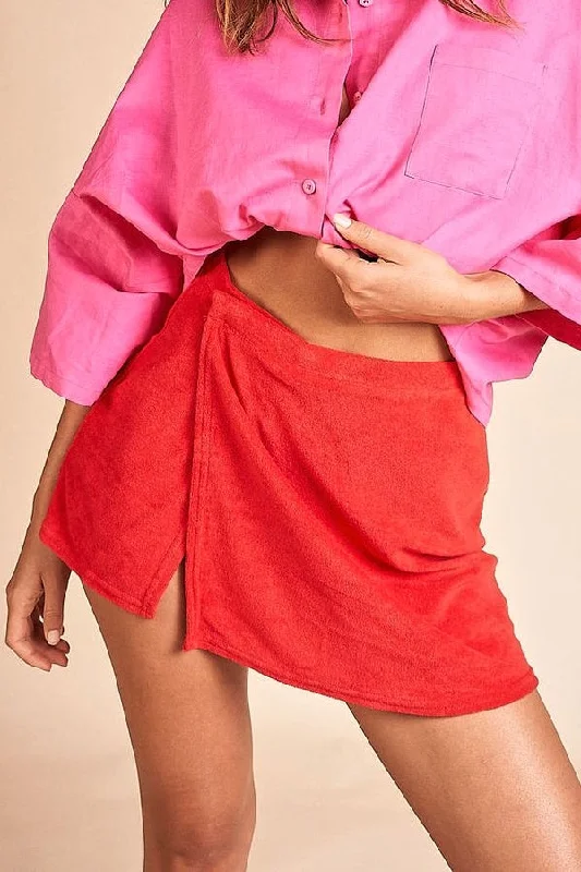 SUMMI SUMMI Womens Snap Button Skirt - Red Terry linen skirt light