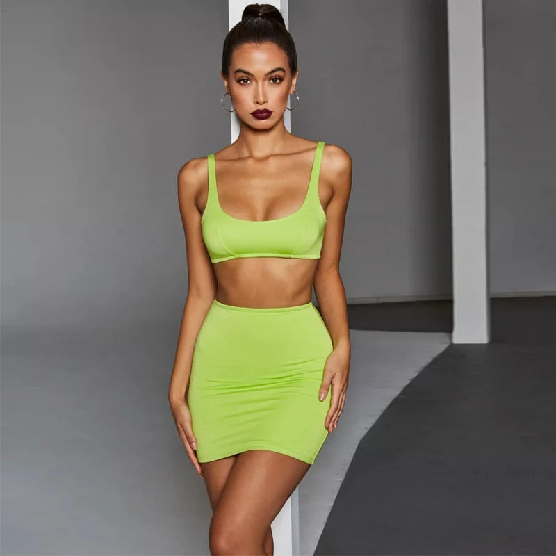 Tank Crop Top and Mini Skirts Sets silk skirt lustrous
