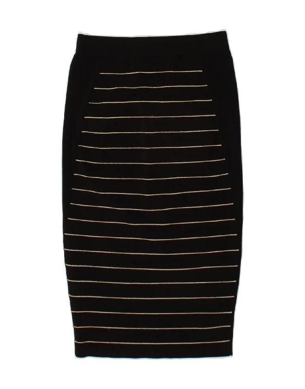 TED BAKER Womens Midi Skirt Size 3 Medium W26  Black Striped Viscose chiffon skirt airy