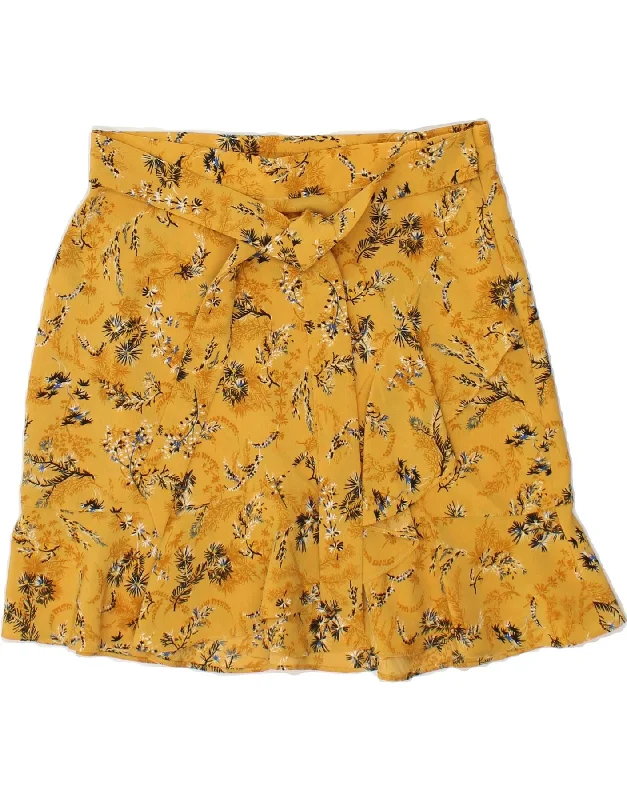 TOPSHOP Womens Straight Skirt UK 10 Small W28 Yellow Floral Polyester spandex blend skirt TOPSHOP Womens Straight Skirt UK 10 Small W28 Yellow Floral Polyester spandex blend skirt