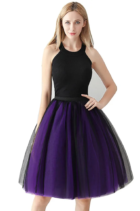 Two-Color Stitching 7-layer Mesh Tulle Tutu Skirt satin skirt smooth