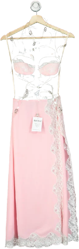 Pink Lace Trim Cut-Out Bralette and Skirt Set tulle skirt dreamy