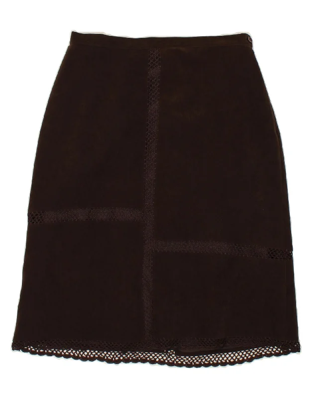 VINTAGE Womens A-Line Skirt UK 16 Large W32 Brown Polyester silk skirt smooth