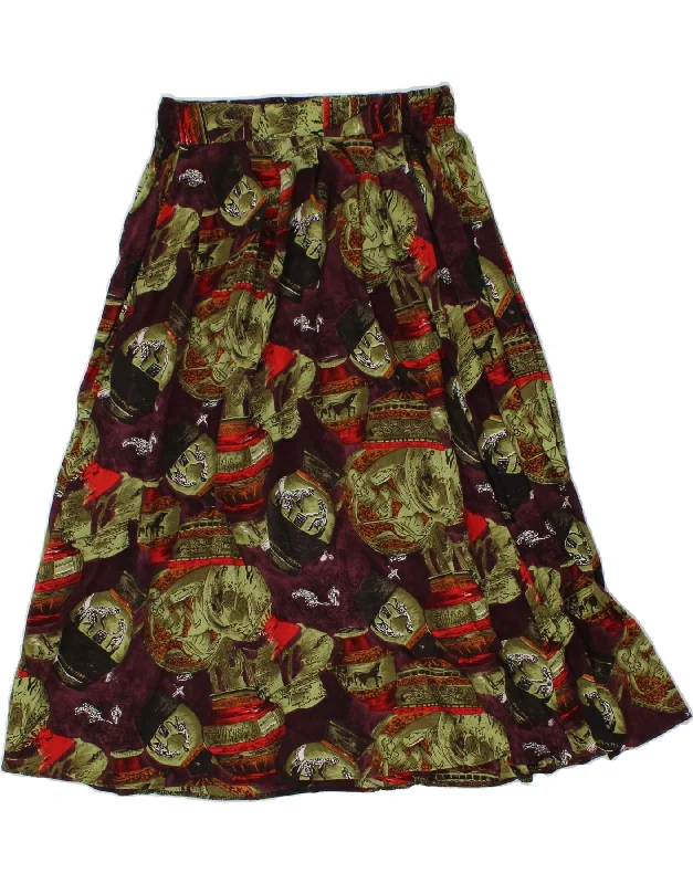 VINTAGE Womens A-Line Skirt UK 18 XL W30  Burgundy Patchwork Viscose satin skirt smooth
