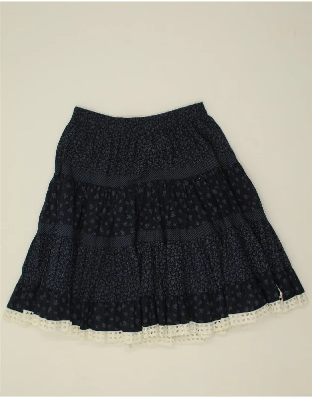 VINTAGE Womens A-Line Skirt UK 18 XL W30 Navy Blue Floral Cotton casual skirt length