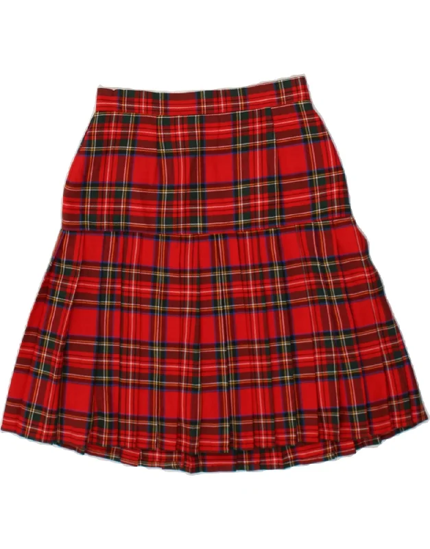 VINTAGE Womens A-Line Skirt W25 XS Red Check Wool cotton skirt soft