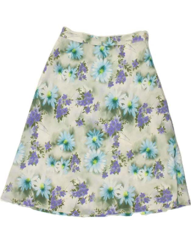 VINTAGE Womens A-Line Skirt W26 Small Green Floral wool skirt sturdy
