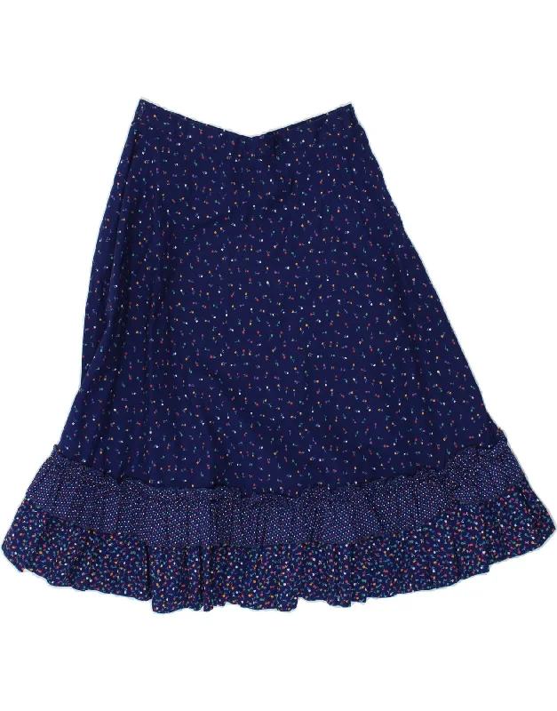 VINTAGE Womens A-Line Skirt W28 Medium  Blue Floral Cotton corduroy skirt cozy