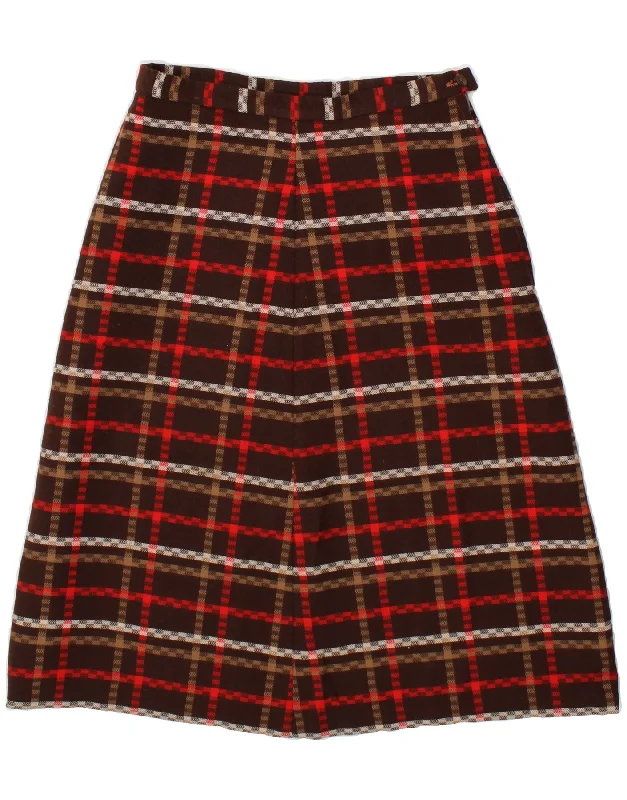 VINTAGE Womens A-Line Skirt W28 Medium Brown Plaid silk skirt luxurious